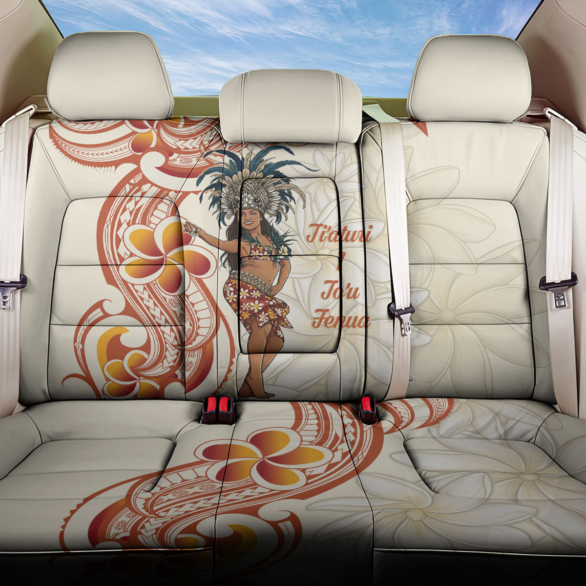 Heiva i Tahiti Back Car Seat Cover Ori Tahitian Dance Tiare Maori LT14 One Size Beige - Polynesian Pride