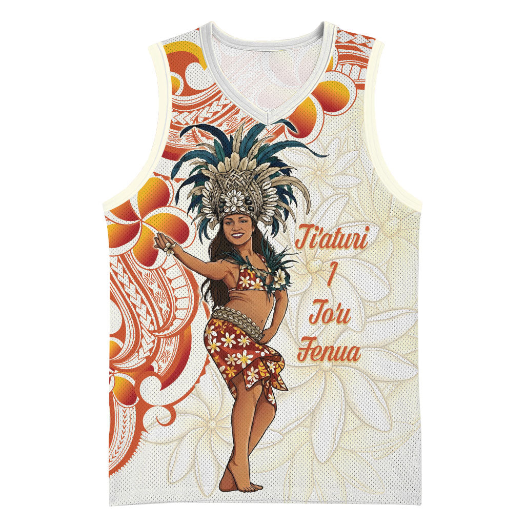 Heiva i Tahiti Basketball Jersey Ori Tahitian Dance Tiare Maori LT14 Unisex Beige - Polynesian Pride