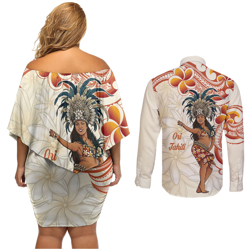 Heiva i Tahiti Couples Matching Off Shoulder Short Dress and Long Sleeve Button Shirt Ori Tahitian Dance Tiare Maori LT14 - Polynesian Pride