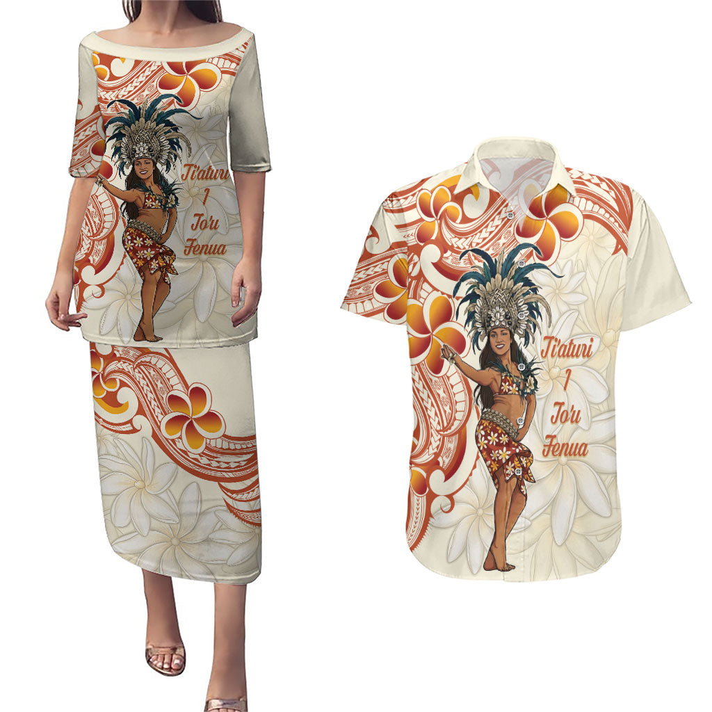 Heiva i Tahiti Couples Matching Puletasi and Hawaiian Shirt Ori Tahitian Dance Tiare Maori LT14 Beige - Polynesian Pride