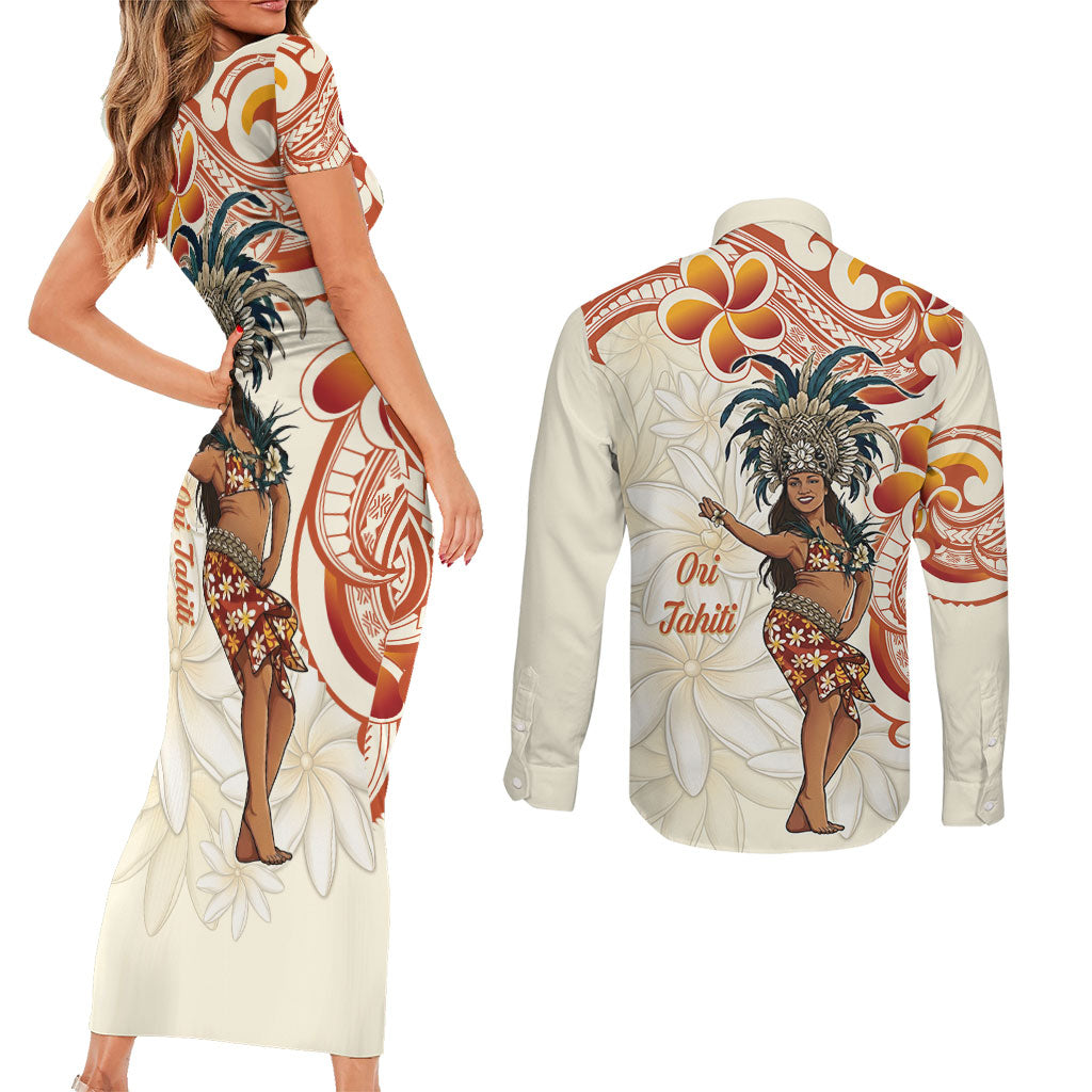 Heiva i Tahiti Couples Matching Short Sleeve Bodycon Dress and Long Sleeve Button Shirt Ori Tahitian Dance Tiare Maori LT14 - Polynesian Pride