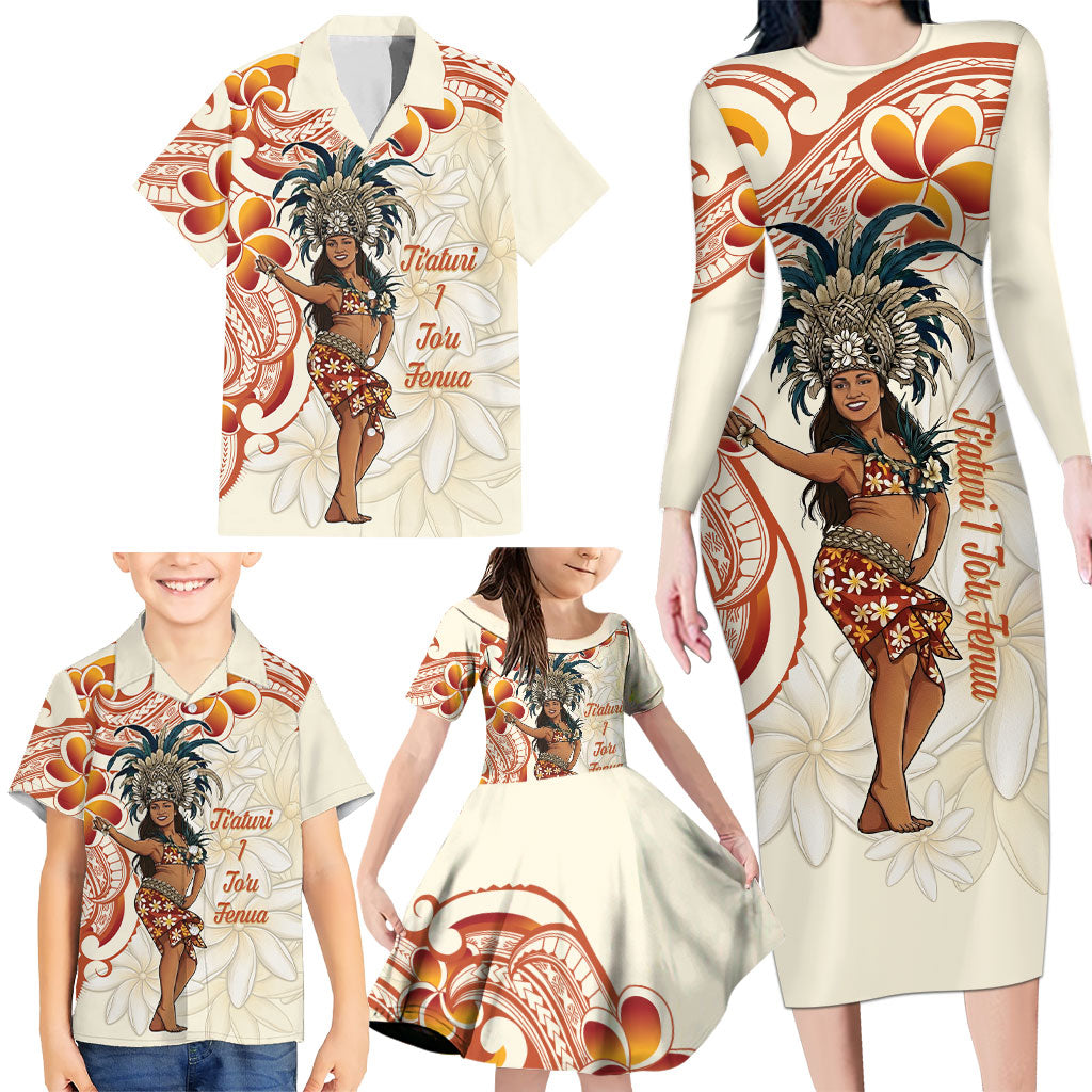 Heiva i Tahiti Family Matching Long Sleeve Bodycon Dress and Hawaiian Shirt Ori Tahitian Dance Tiare Maori LT14 - Polynesian Pride
