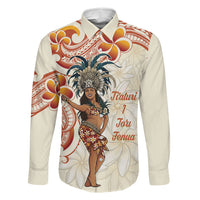 Heiva i Tahiti Family Matching Off Shoulder Maxi Dress and Hawaiian Shirt Ori Tahitian Dance Tiare Maori LT14 Dad's Shirt - Long Sleeve Beige - Polynesian Pride