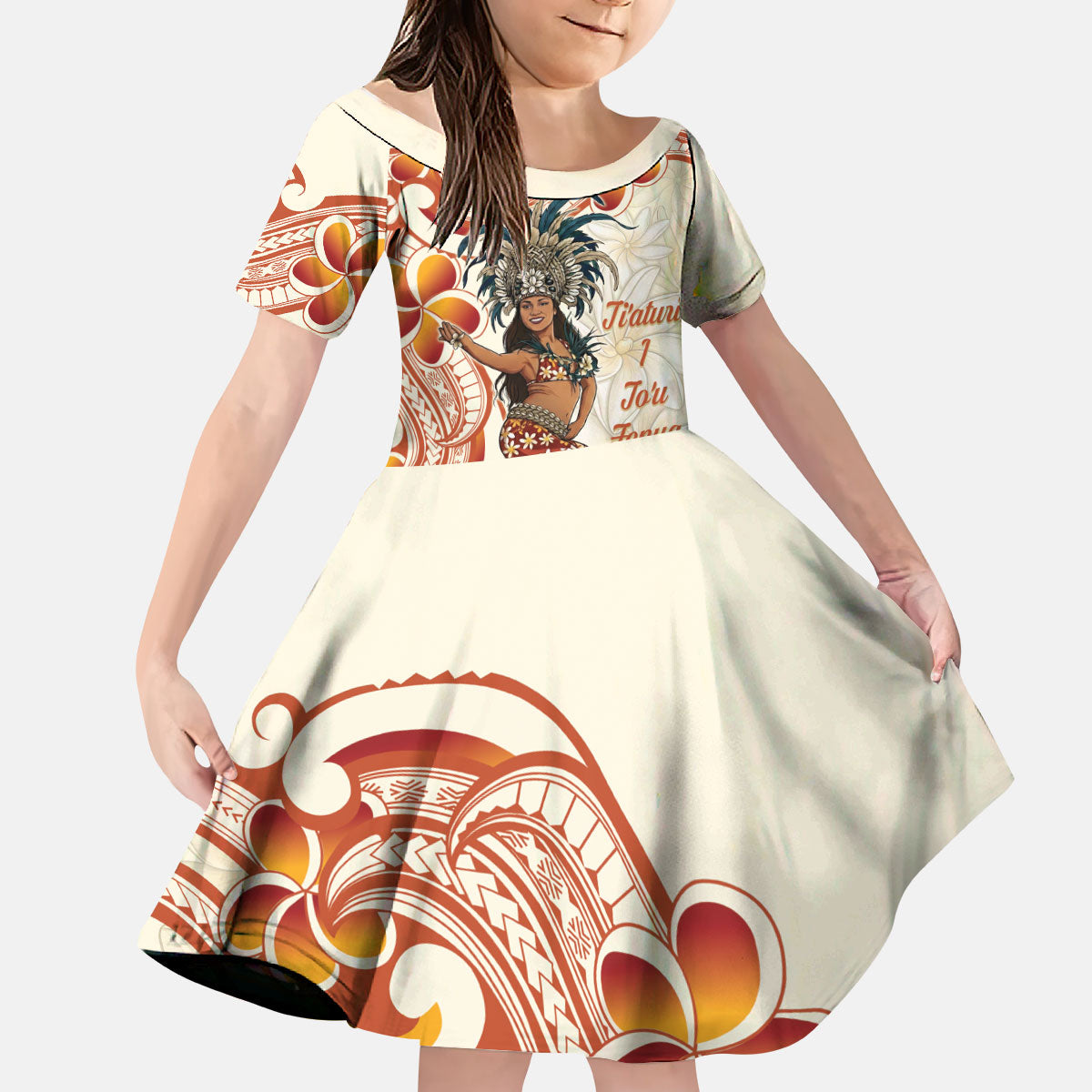 Heiva i Tahiti Kid Short Sleeve Dress Ori Tahitian Dance Tiare Maori