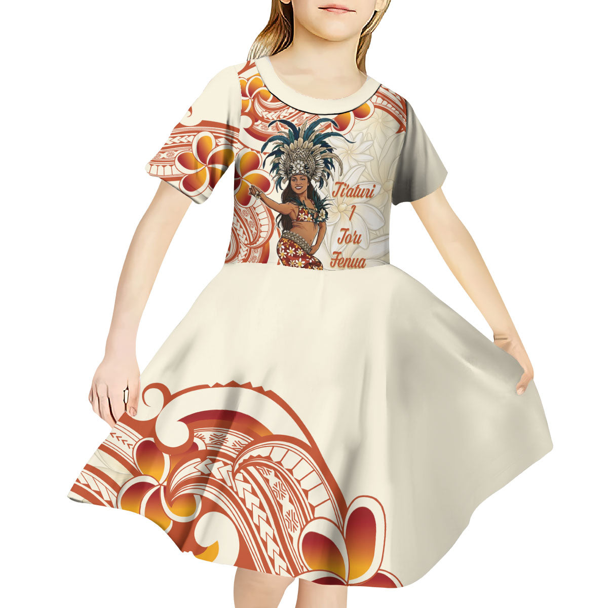 Heiva i Tahiti Kid Short Sleeve Dress Ori Tahitian Dance Tiare Maori LT14 - Polynesian Pride