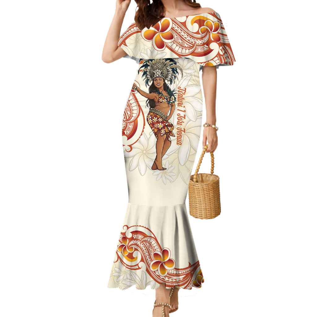 Heiva i Tahiti Mermaid Dress Ori Tahitian Dance Tiare Maori LT14 Women Beige - Polynesian Pride