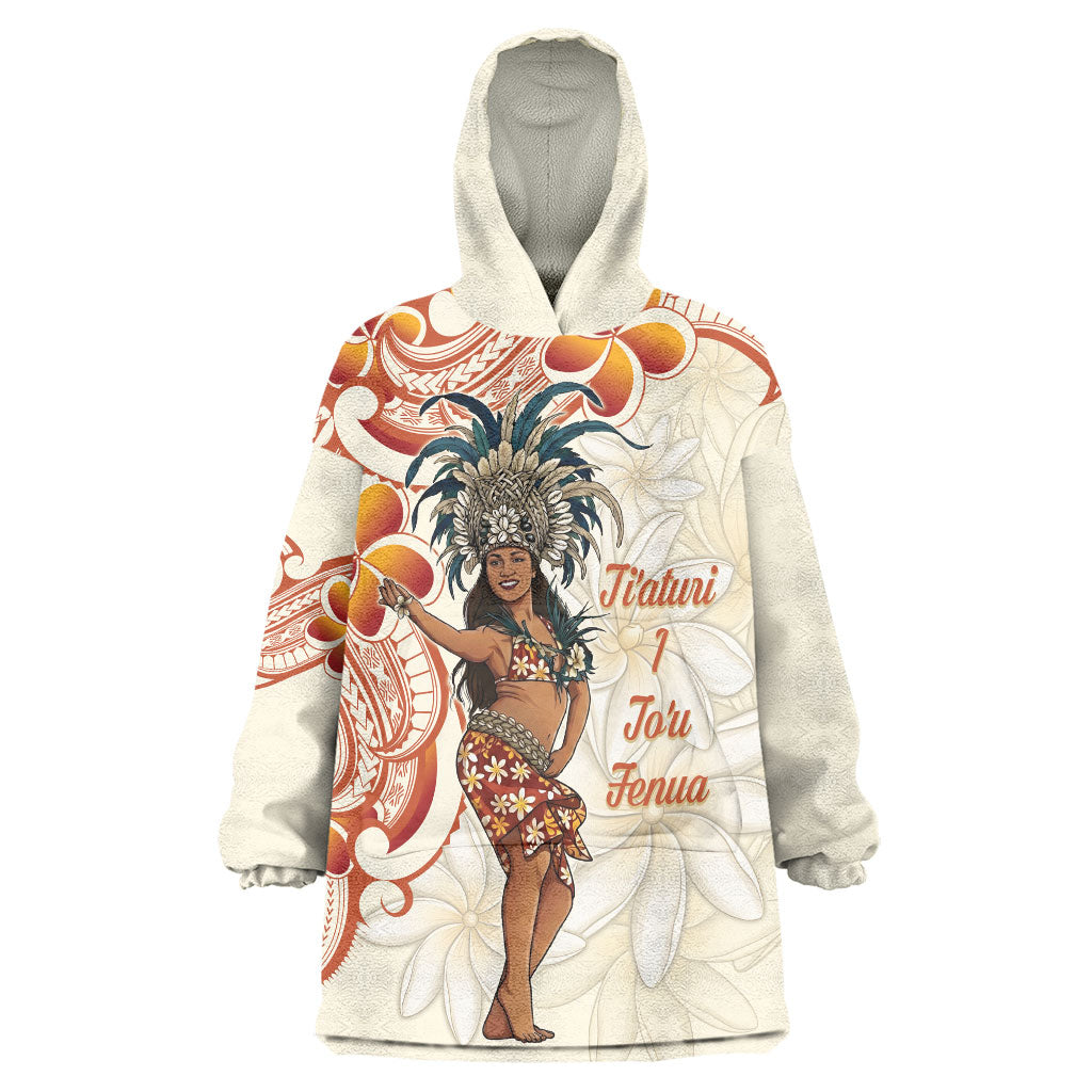 Heiva i Tahiti Wearable Blanket Hoodie Ori Tahitian Dance Tiare Maori LT14 One Size Beige - Polynesian Pride