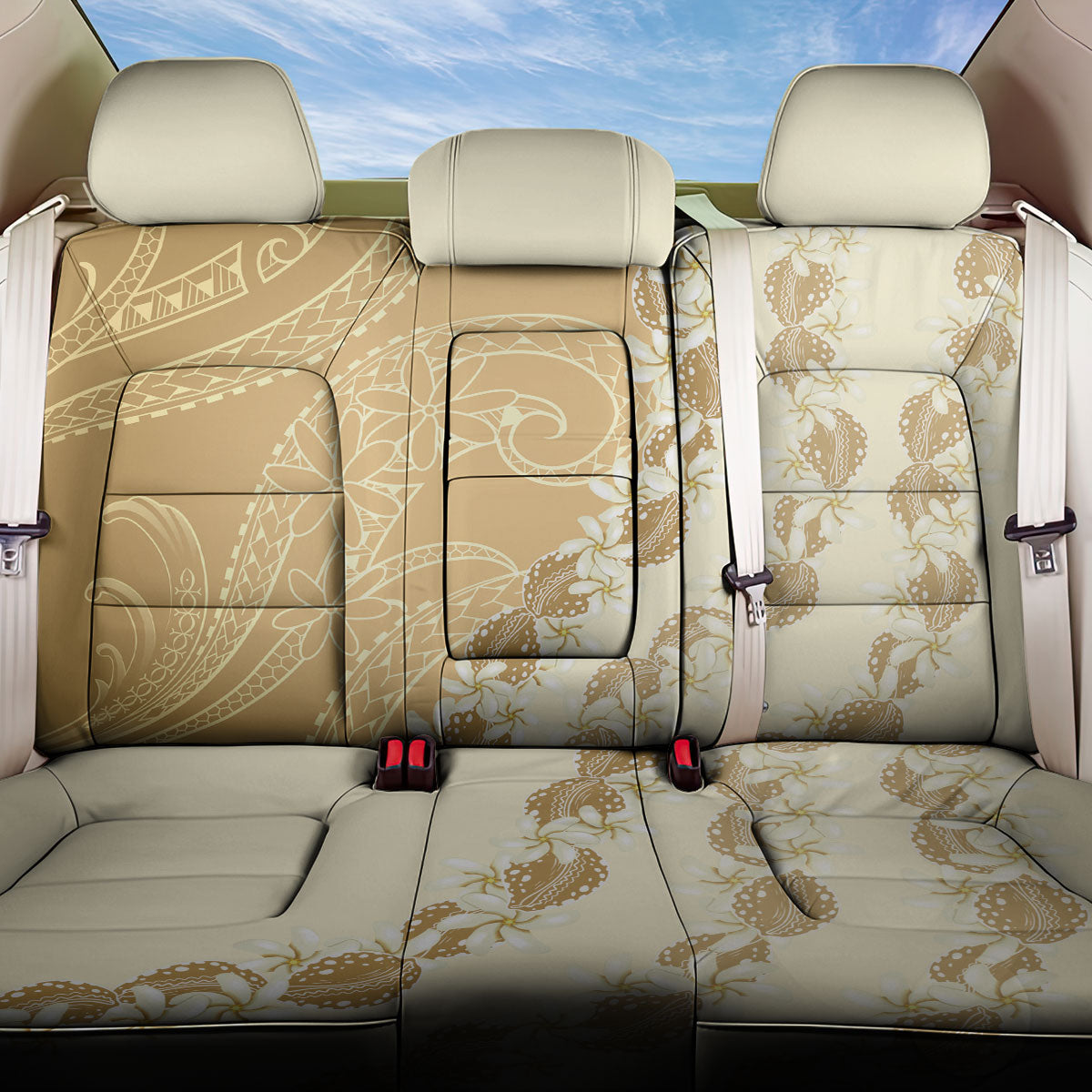 Heiva i Tahiti Back Car Seat Cover Tahitian Tiare Maori Cowrie Lei Brown