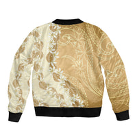 Heiva i Tahiti Bomber Jacket Tahitian Tiare Maori Cowrie Lei Brown