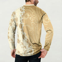 Heiva i Tahiti Button Sweatshirt Tahitian Tiare Maori Cowrie Lei Brown