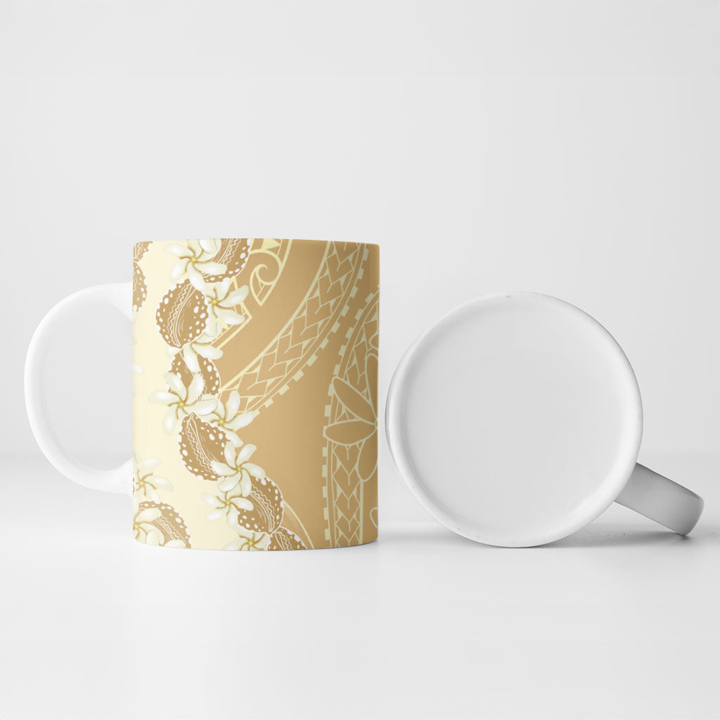 Heiva i Tahiti Ceramic Mug Tahitian Tiare Maori Cowrie Lei Brown