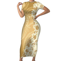 Heiva i Tahiti Family Matching Short Sleeve Bodycon Dress and Hawaiian Shirt Tahitian Tiare Maori Cowrie Lei Brown LT14 Mom's Dress Brown - Polynesian Pride
