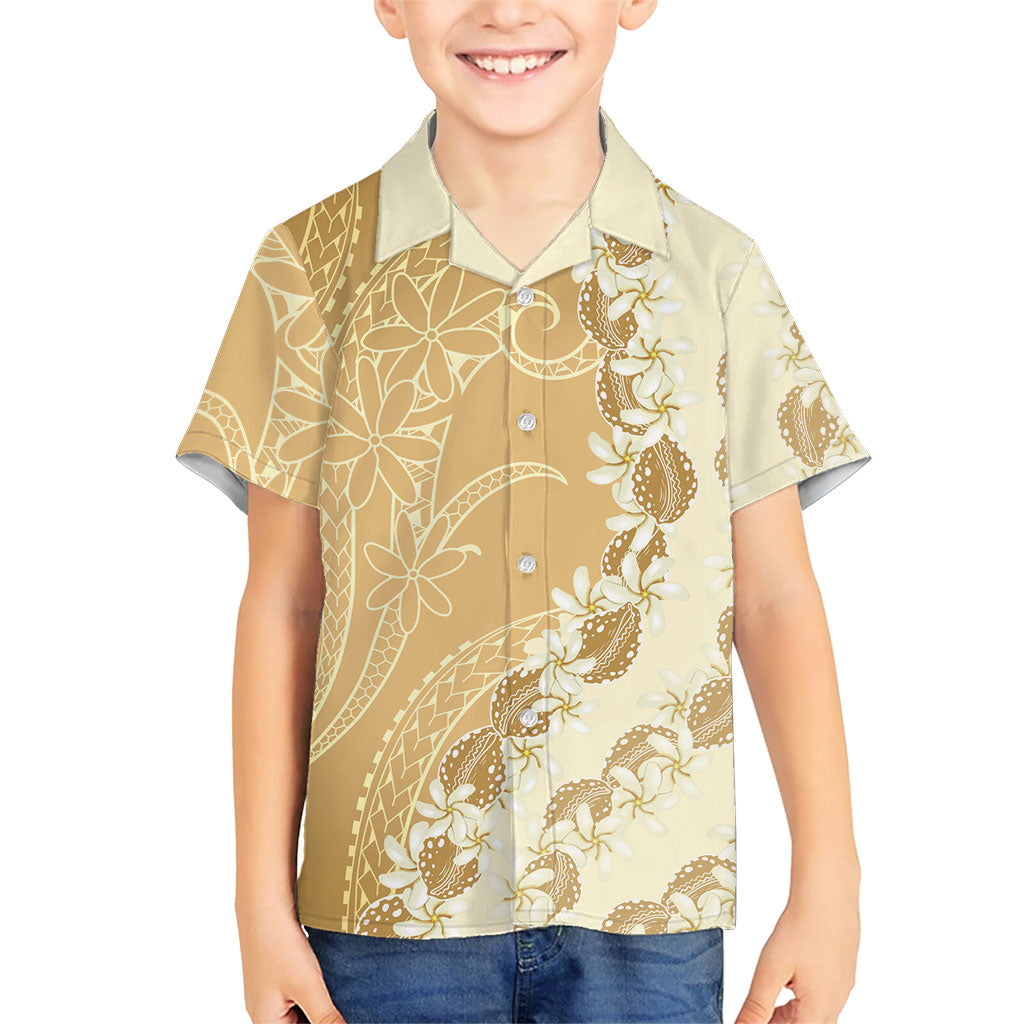 Heiva i Tahiti Kid Hawaiian Shirt Tahitian Tiare Maori Cowrie Lei Brown