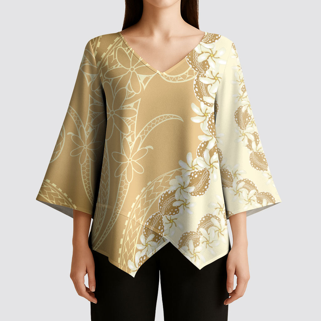 Heiva i Tahiti Kimono Sleeve Blouse Tahitian Tiare Maori Cowrie Lei Brown LT14 - Polynesian Pride