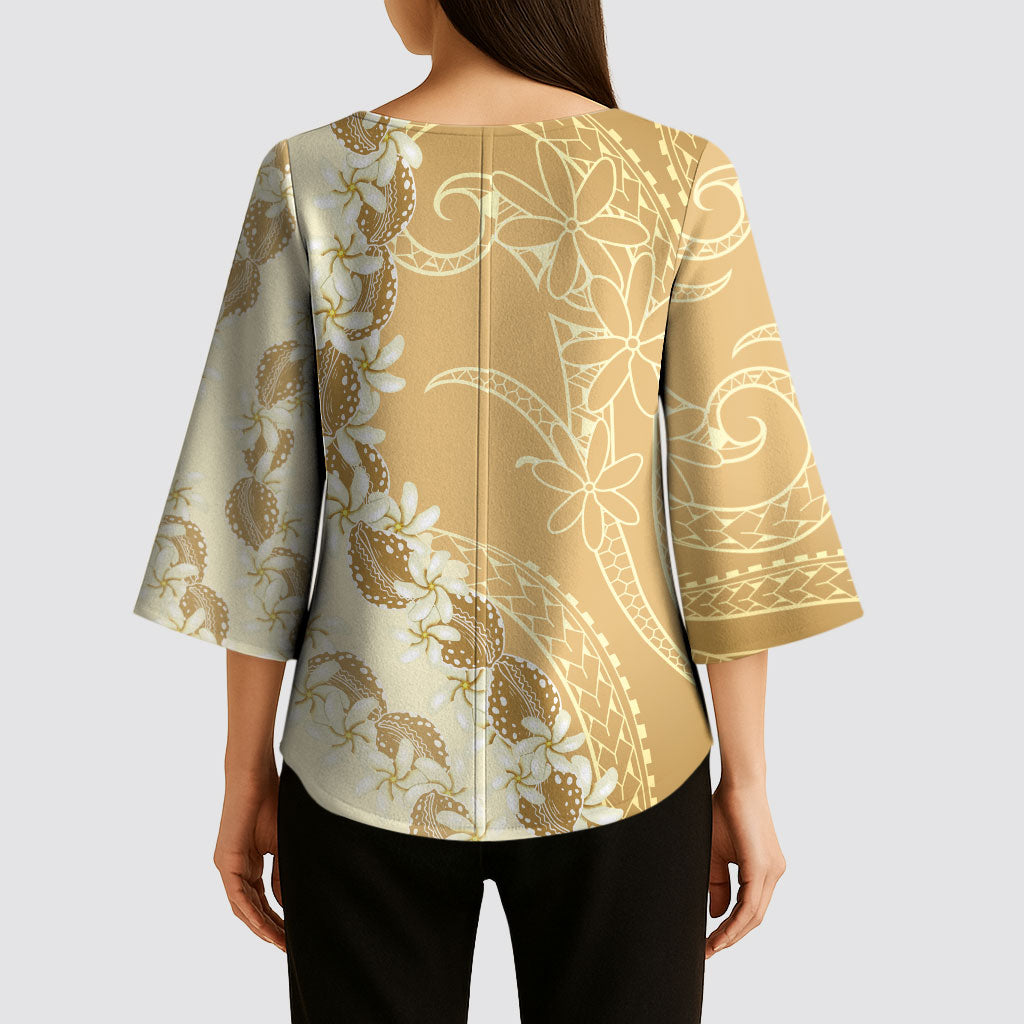 Heiva i Tahiti Kimono Sleeve Blouse Tahitian Tiare Maori Cowrie Lei Brown LT14 - Polynesian Pride