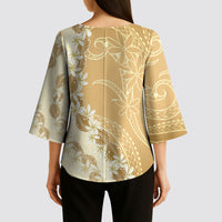 Heiva i Tahiti Kimono Sleeve Blouse Tahitian Tiare Maori Cowrie Lei Brown LT14 - Polynesian Pride