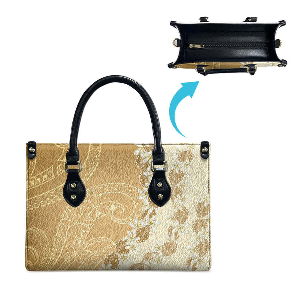 Heiva i Tahiti Leather Bag Tahitian Tiare Maori Cowrie Lei Brown LT14 - Polynesian Pride