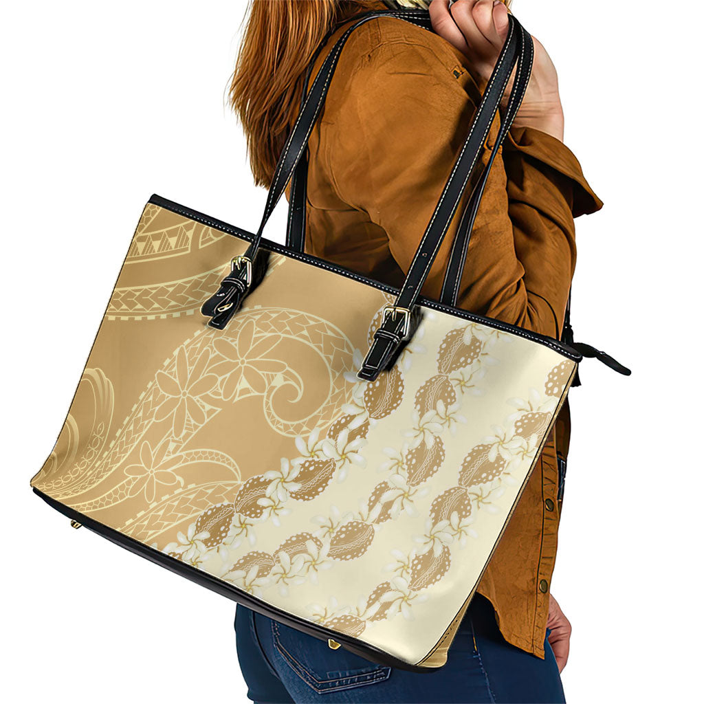 Heiva i Tahiti Leather Tote Bag Tahitian Tiare Maori Cowrie Lei Brown LT14 - Polynesian Pride