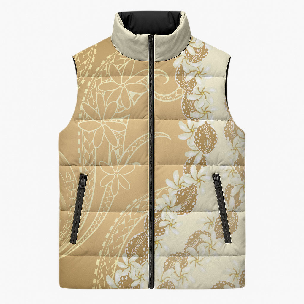 Heiva i Tahiti Sleeveless Puffer Jacket Tahitian Tiare Maori Cowrie Lei Brown LT14 Unisex Brown - Polynesian Pride