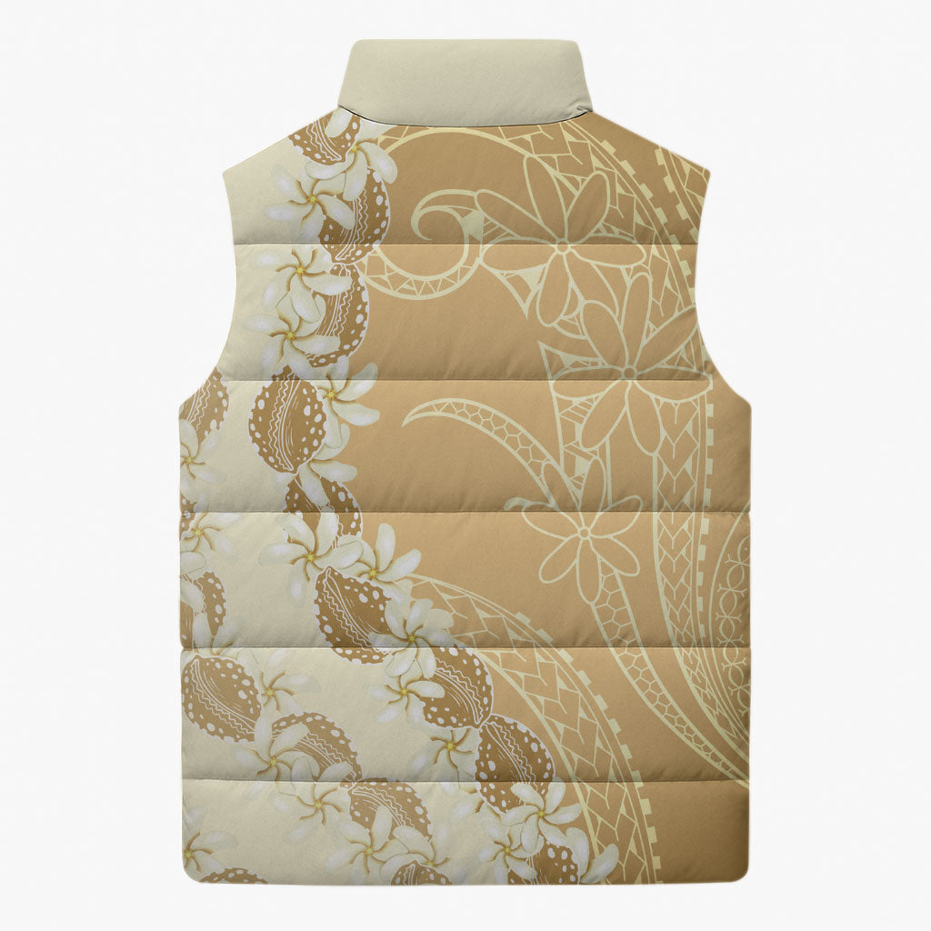 Heiva i Tahiti Sleeveless Puffer Jacket Tahitian Tiare Maori Cowrie Lei Brown LT14 - Polynesian Pride