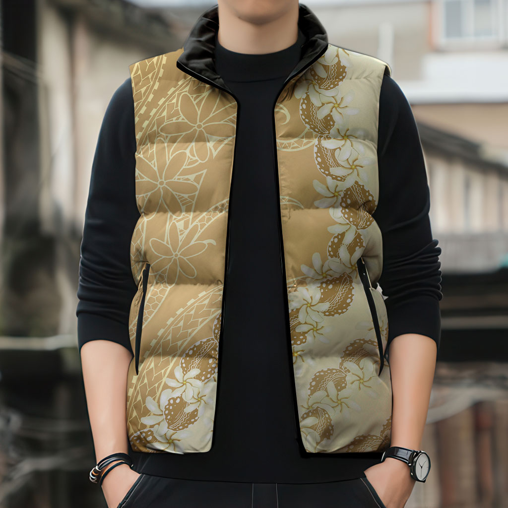 Heiva i Tahiti Sleeveless Puffer Jacket Tahitian Tiare Maori Cowrie Lei Brown LT14 - Polynesian Pride