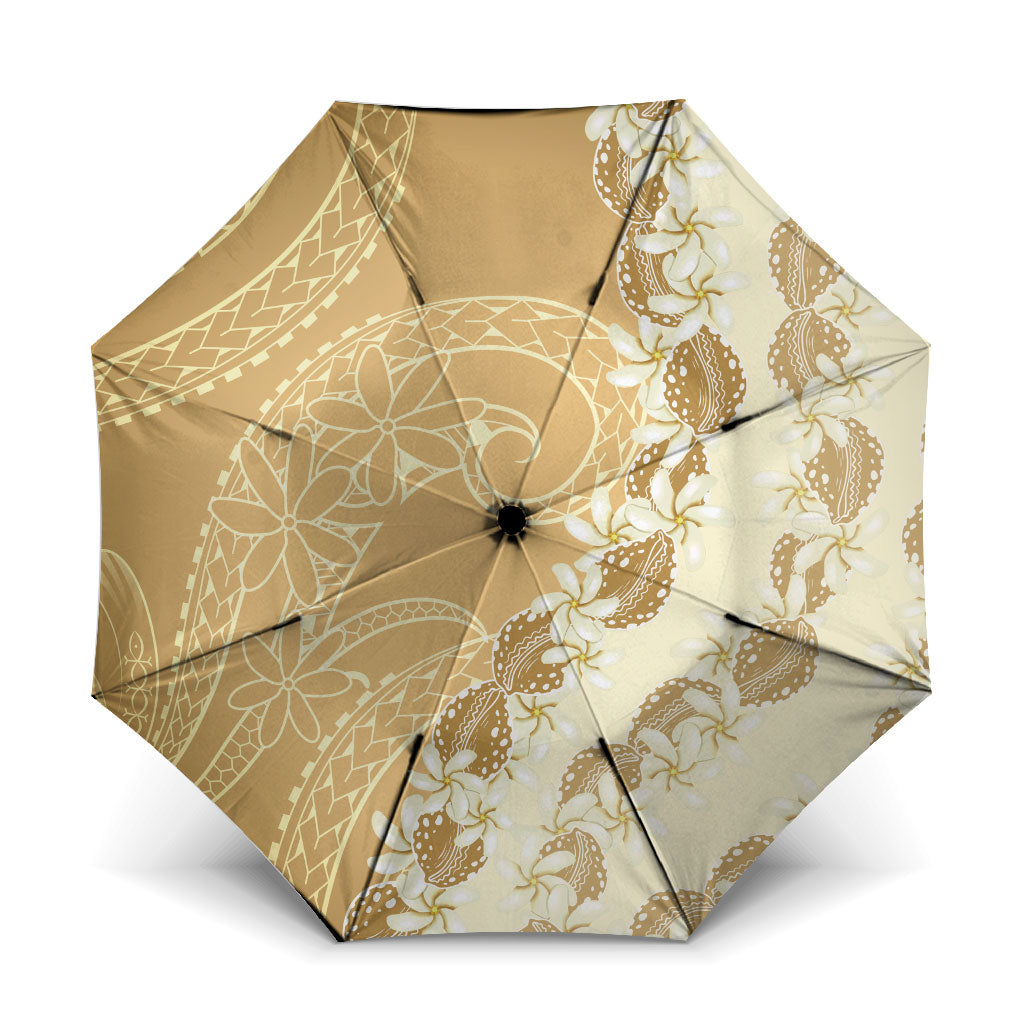 Heiva i Tahiti Umbrella Tahitian Tiare Maori Cowrie Lei Brown