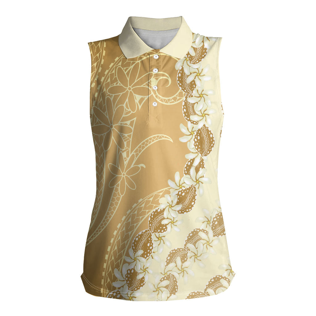 Heiva i Tahiti Women Sleeveless Polo Shirt Tahitian Tiare Maori Cowrie Lei Brown LT14 Female Brown - Polynesian Pride