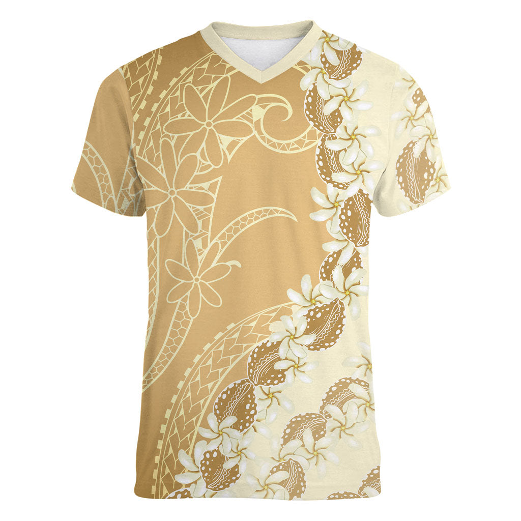 Heiva i Tahiti Women V-Neck T-Shirt Tahitian Tiare Maori Cowrie Lei Brown LT14 Female Brown - Polynesian Pride