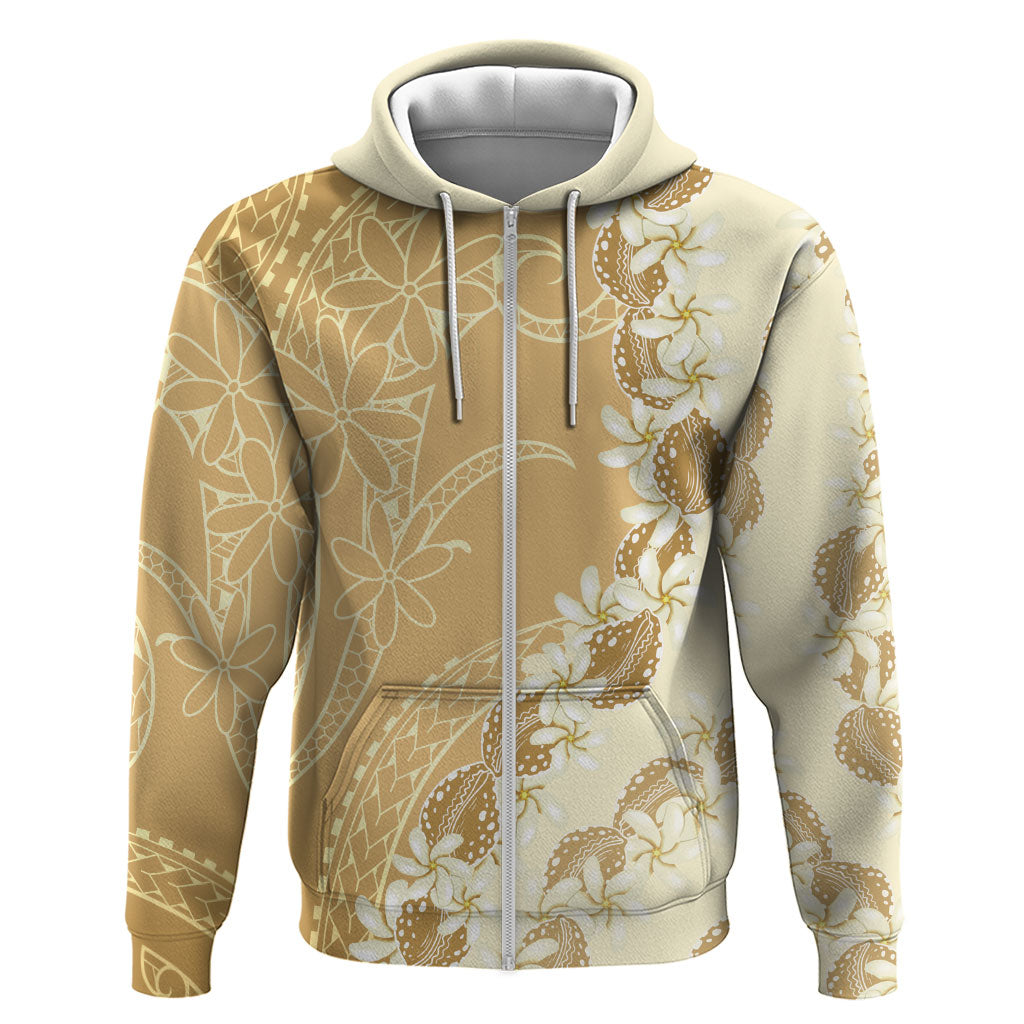 Heiva i Tahiti Zip Hoodie Tahitian Tiare Maori Cowrie Lei Brown LT14 Zip Hoodie Brown - Polynesian Pride