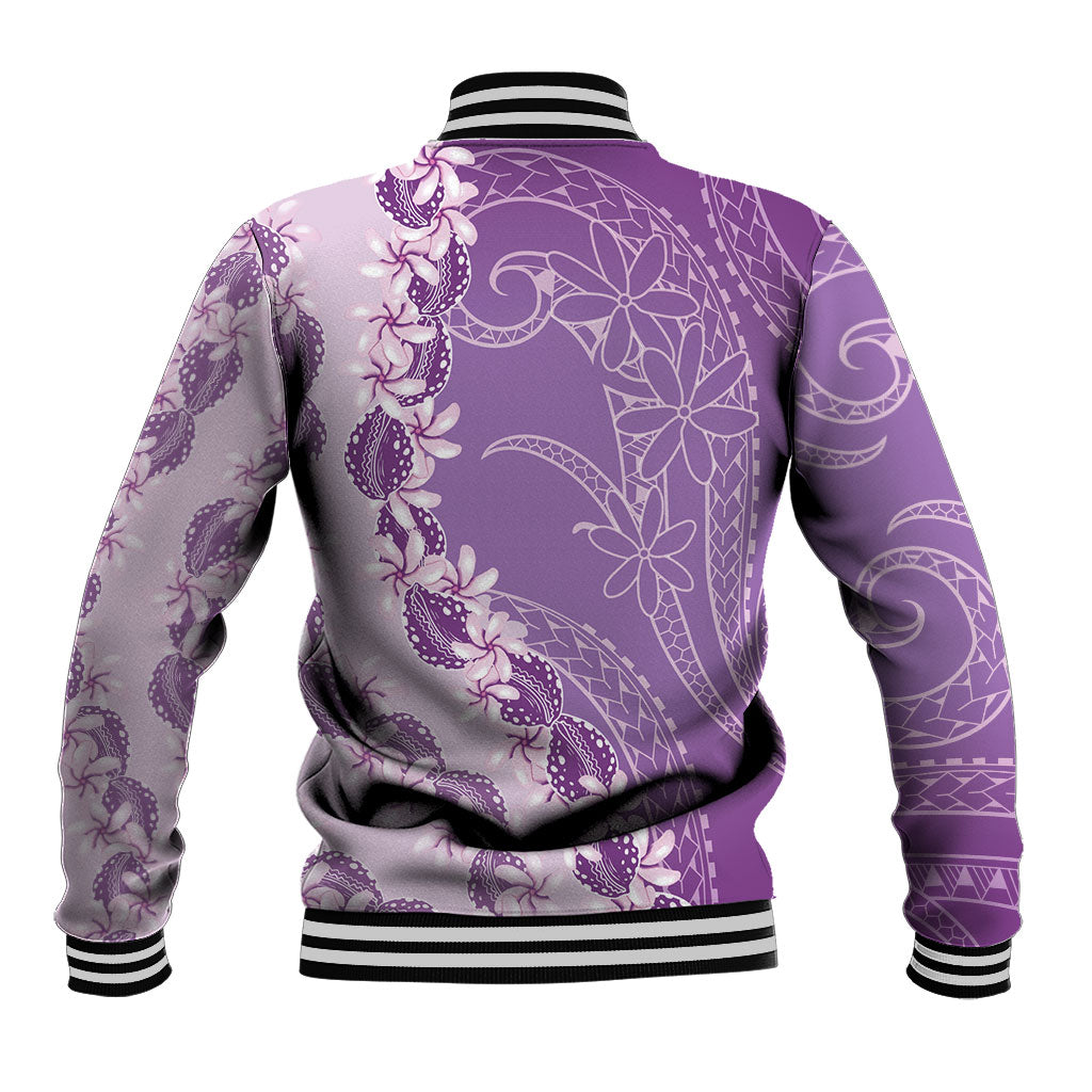 Heiva i Tahiti Baseball Jacket Tahitian Tiare Maori Cowrie Lei Purple LT14 - Polynesian Pride
