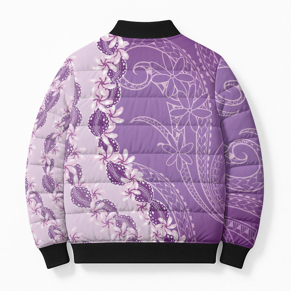 Heiva i Tahiti Bomber Puffer Jacket Tahitian Tiare Maori Cowrie Lei Purple LT14 - Polynesian Pride