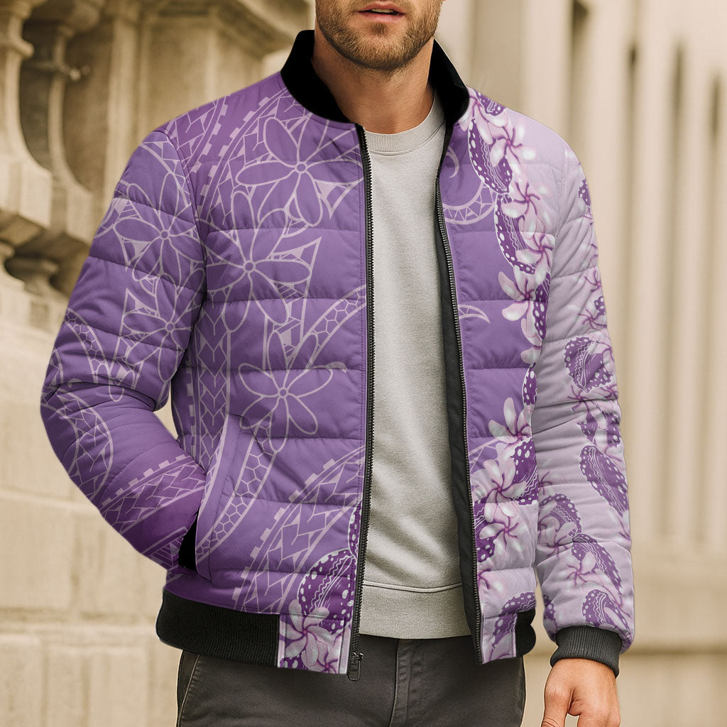 Heiva i Tahiti Bomber Puffer Jacket Tahitian Tiare Maori Cowrie Lei Purple LT14 - Polynesian Pride