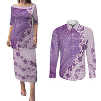 Heiva i Tahiti Couples Matching Puletasi and Long Sleeve Button Shirt Tahitian Tiare Maori Cowrie Lei Purple LT14 Purple - Polynesian Pride