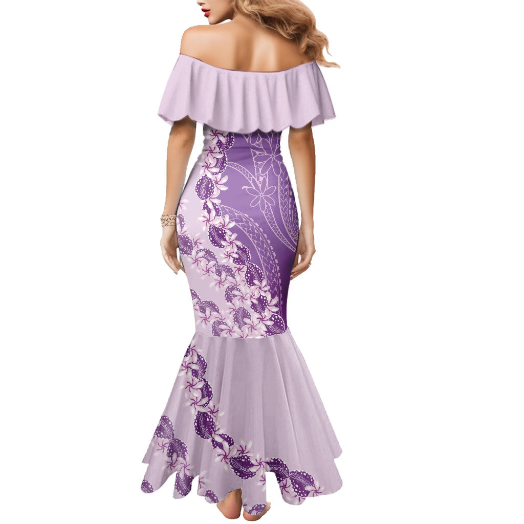 Heiva i Tahiti Family Matching Mermaid Dress and Hawaiian Shirt Tahitian Tiare Maori Cowrie Lei Purple LT14 - Polynesian Pride