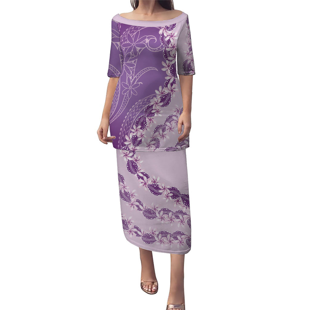 Heiva i Tahiti Family Matching Puletasi and Hawaiian Shirt Tahitian Tiare Maori Cowrie Lei Purple LT14 Mom's Dress Purple - Polynesian Pride