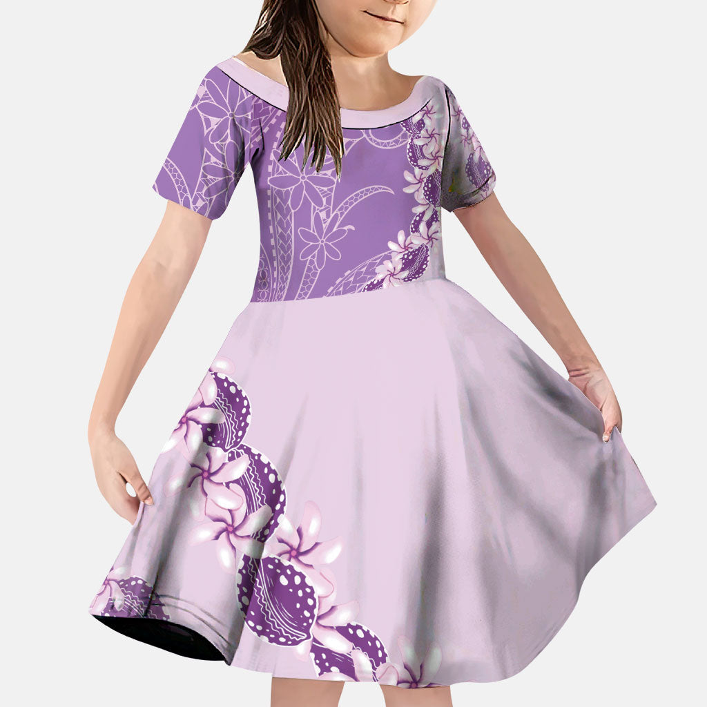 Heiva i Tahiti Family Matching Summer Maxi Dress and Hawaiian Shirt Tahitian Tiare Maori Cowrie Lei Purple LT14 Daughter's Dress Purple - Polynesian Pride