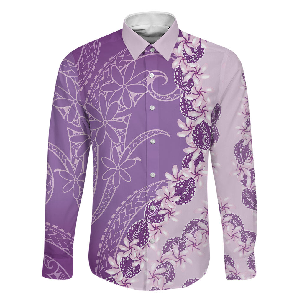 Heiva i Tahiti Family Matching Summer Maxi Dress and Hawaiian Shirt Tahitian Tiare Maori Cowrie Lei Purple LT14 Dad's Shirt - Long Sleeve Purple - Polynesian Pride