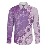 Heiva i Tahiti Family Matching Summer Maxi Dress and Hawaiian Shirt Tahitian Tiare Maori Cowrie Lei Purple LT14 Dad's Shirt - Long Sleeve Purple - Polynesian Pride