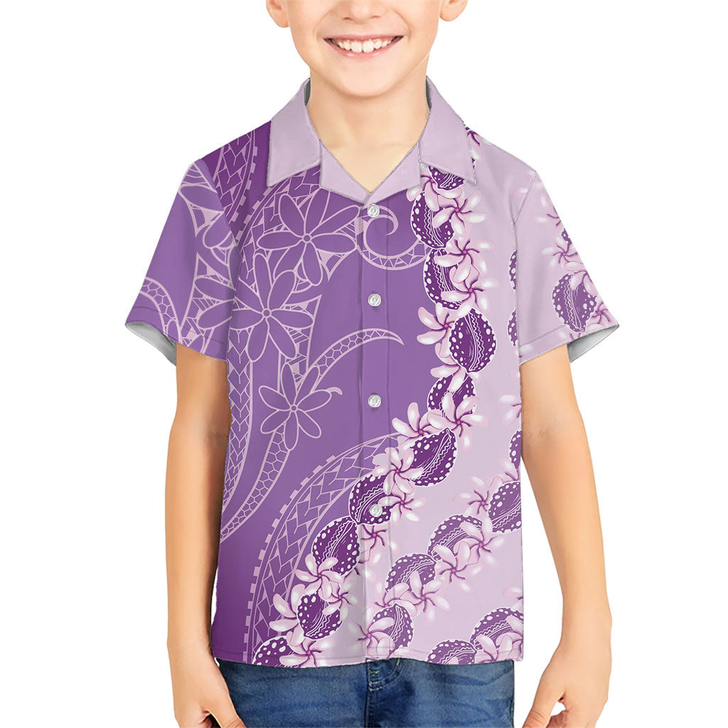Heiva i Tahiti Family Matching Summer Maxi Dress and Hawaiian Shirt Tahitian Tiare Maori Cowrie Lei Purple LT14 Son's Shirt Purple - Polynesian Pride