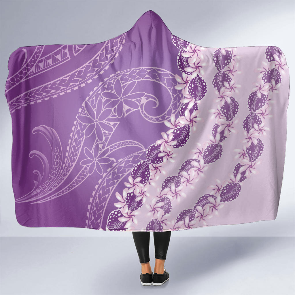 Heiva i Tahiti Hooded Blanket Tahitian Tiare Maori Cowrie Lei Purple
