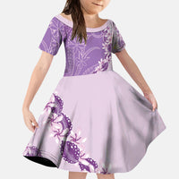 Heiva i Tahiti Kid Short Sleeve Dress Tahitian Tiare Maori Cowrie Lei Purple LT14 KID Purple - Polynesian Pride
