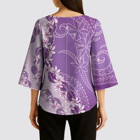 Heiva i Tahiti Kimono Sleeve Blouse Tahitian Tiare Maori Cowrie Lei Purple LT14 - Polynesian Pride