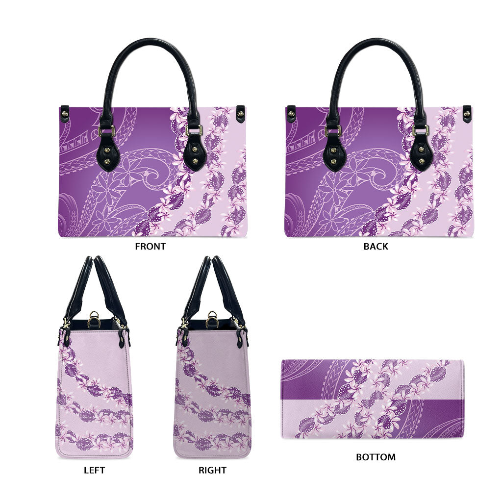 Heiva i Tahiti Leather Bag Tahitian Tiare Maori Cowrie Lei Purple LT14 - Polynesian Pride