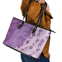 Heiva i Tahiti Leather Tote Bag Tahitian Tiare Maori Cowrie Lei Purple LT14 - Polynesian Pride