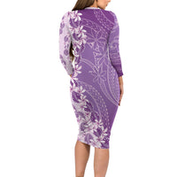 Heiva i Tahiti Long Sleeve Bodycon Dress Tahitian Tiare Maori Cowrie Lei Purple LT14 - Polynesian Pride