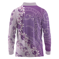 Heiva i Tahiti Long Sleeve Polo Shirt Tahitian Tiare Maori Cowrie Lei Purple LT14 - Polynesian Pride