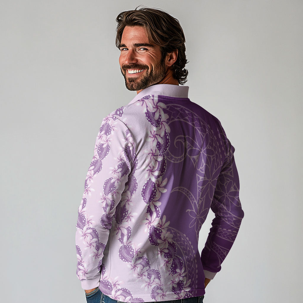 Heiva i Tahiti Long Sleeve Polo Shirt Tahitian Tiare Maori Cowrie Lei Purple LT14 - Polynesian Pride