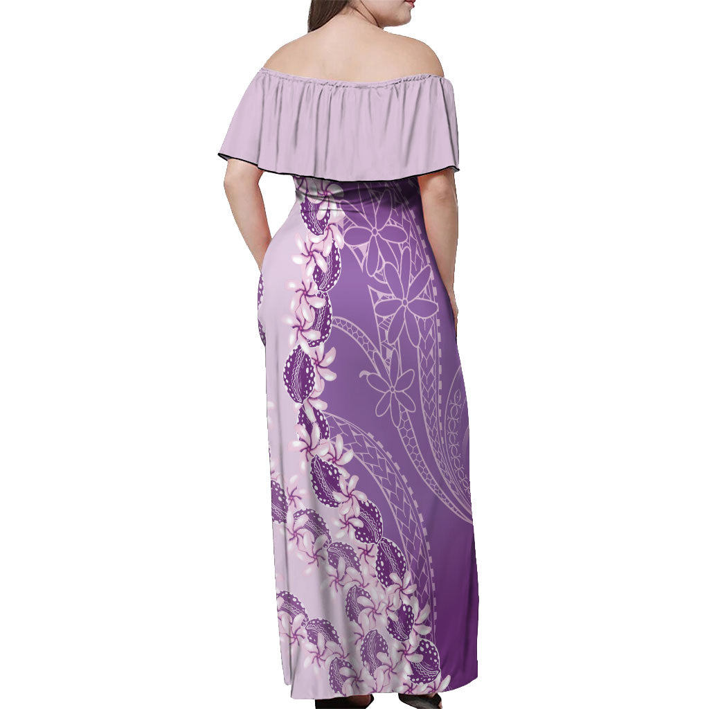 Heiva i Tahiti Off Shoulder Maxi Dress Tahitian Tiare Maori Cowrie Lei Purple LT14 - Polynesian Pride