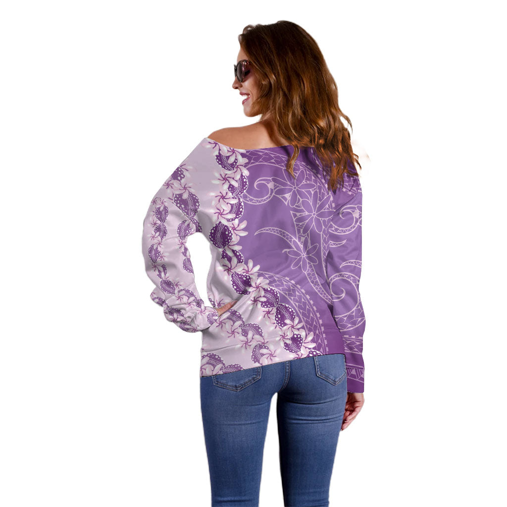 Heiva i Tahiti Off Shoulder Sweater Tahitian Tiare Maori Cowrie Lei Purple LT14 - Polynesian Pride