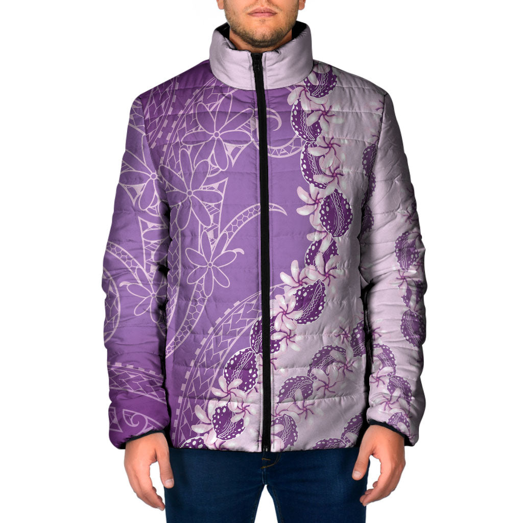 Heiva i Tahiti Padded Jacket Tahitian Tiare Maori Cowrie Lei Purple